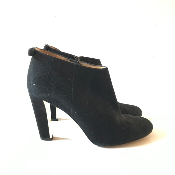 Kate Spade NY Suede Boots Booties Heels Womens 10 Black Side Zip Rear Gold Bow - Picture 2 of 10